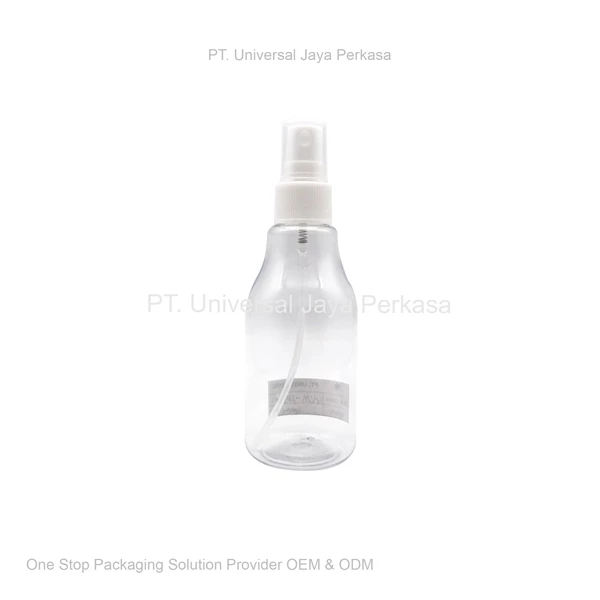 clear spray bottle with a sample of a cosmetic bottle