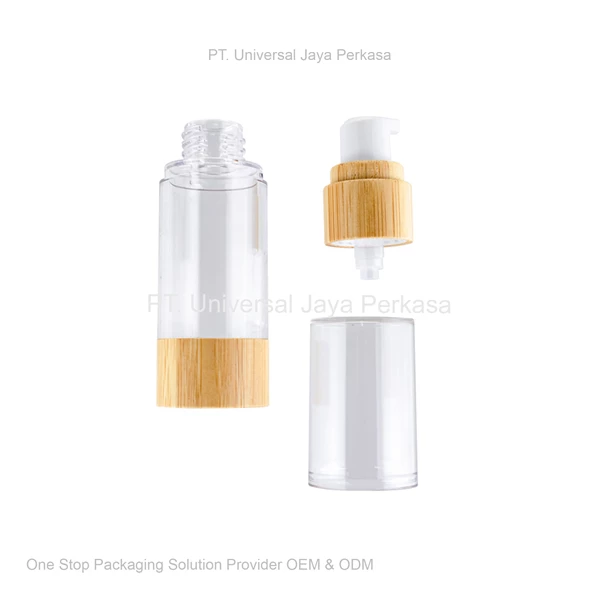 Botol Kosmetik Model Pump Design Kombinasi Bambu