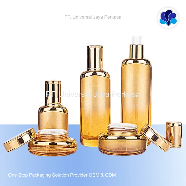 skincare set in beautiful & elegant gold color cosmetic bottle