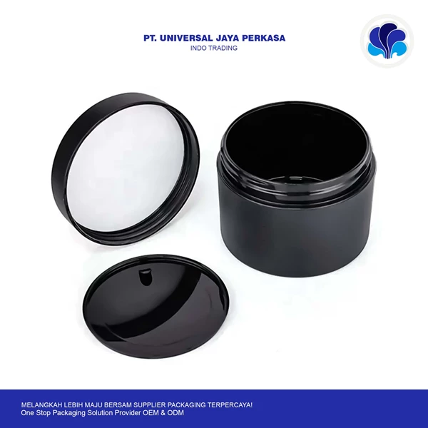 Botol Jar Packaging Skincare Luxury Cosmetic Jars Frosted Black Empty Pet Plastic Cream Container by Universal botol kosmetik