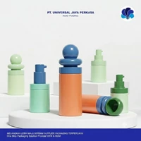 Botol Airless Pump Color-Block Tutup Geometris Kemasan Skincare Quirky