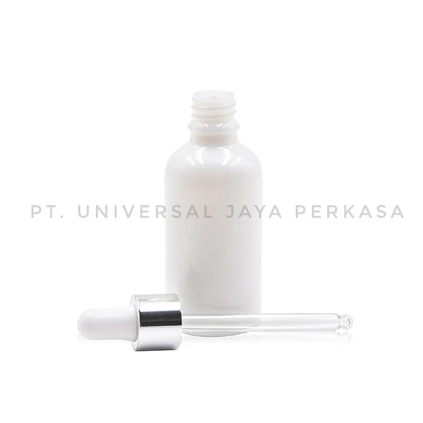 White Natural Ceramic Cosmetic Milky Serum Dropper Bottle with Silver Cap for Essential oil 
