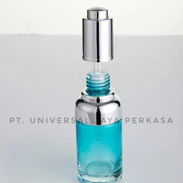 Silver push button pump dropper 30ml coating cosmetic dropper glass bottle for essential oil 