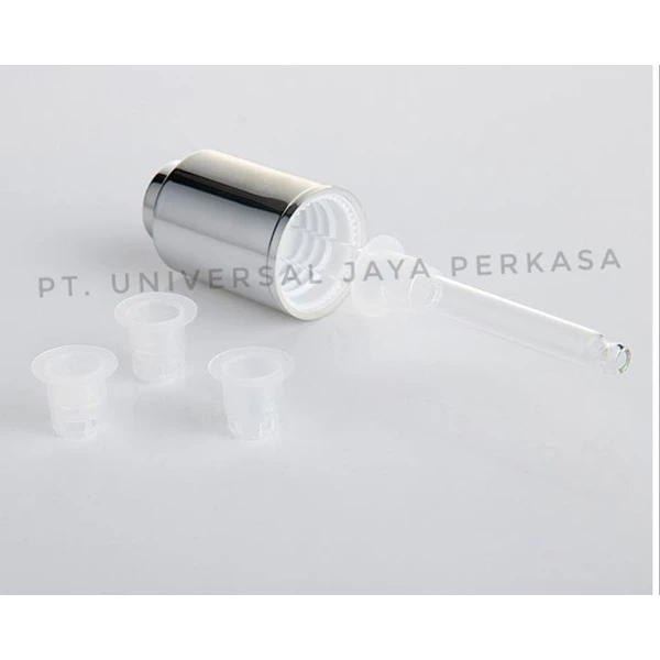 Silver push button pump dropper 30ml coating botol kaca penetes kosmetik untuk minyak esensial