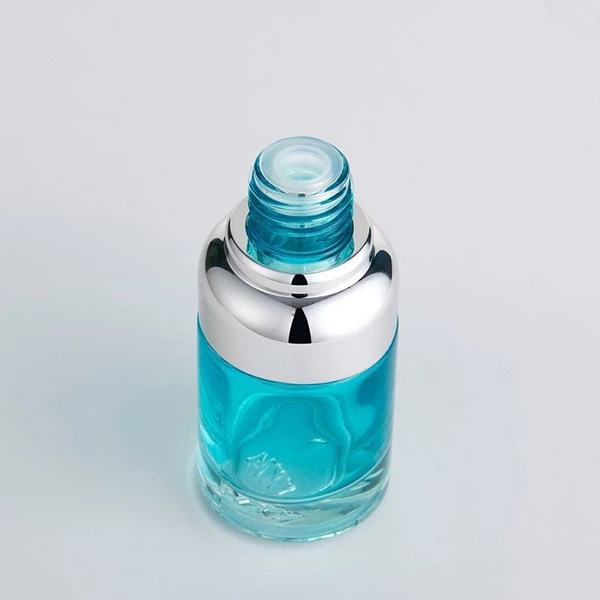 Silver push button pump dropper 30ml coating cosmetic dropper glass bottle for essential oil 